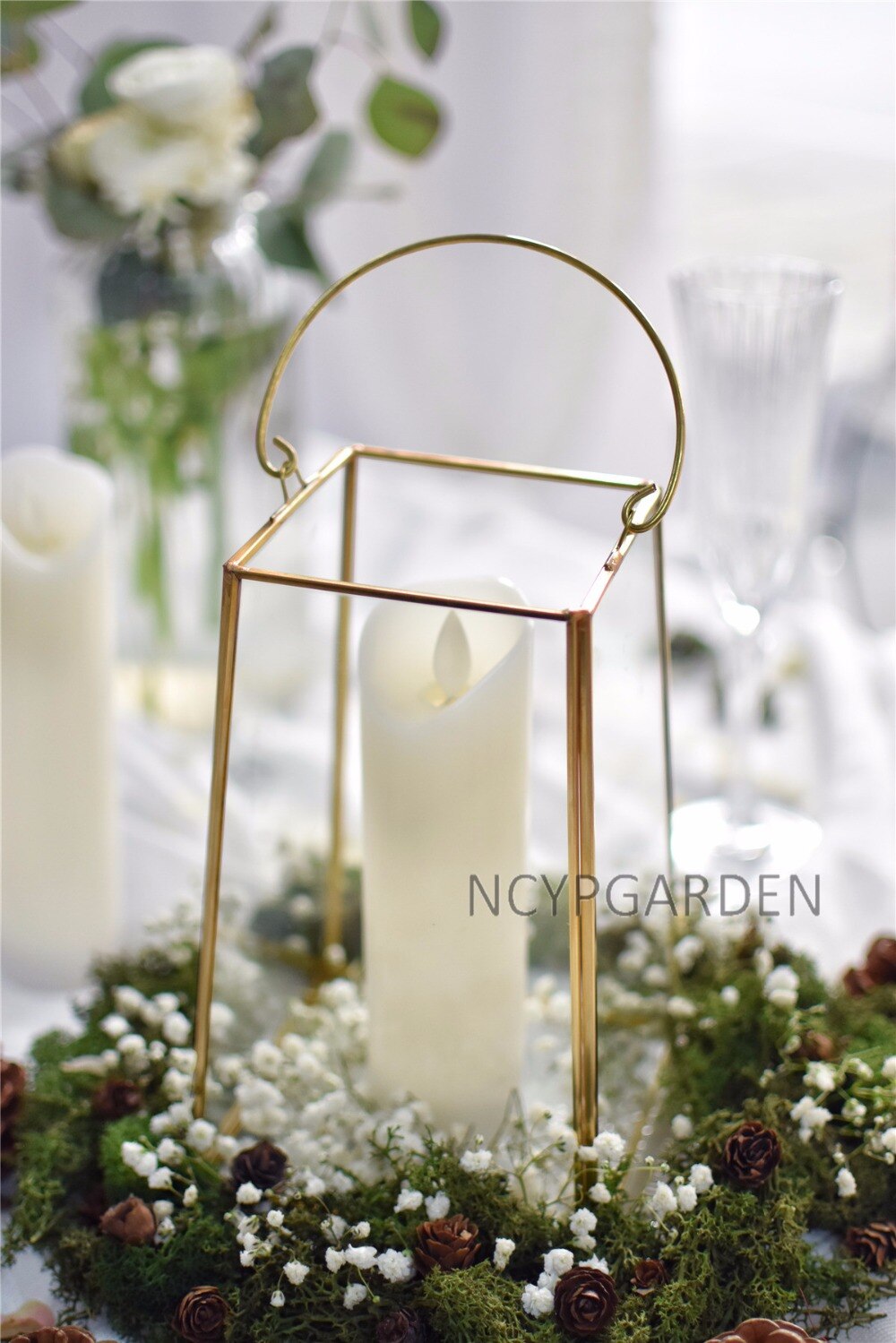 Handmade Copper Gold Echelon Geometric Glass Terrarium Holder Lantern Hanging Wall for Wedding - NCYPgarden