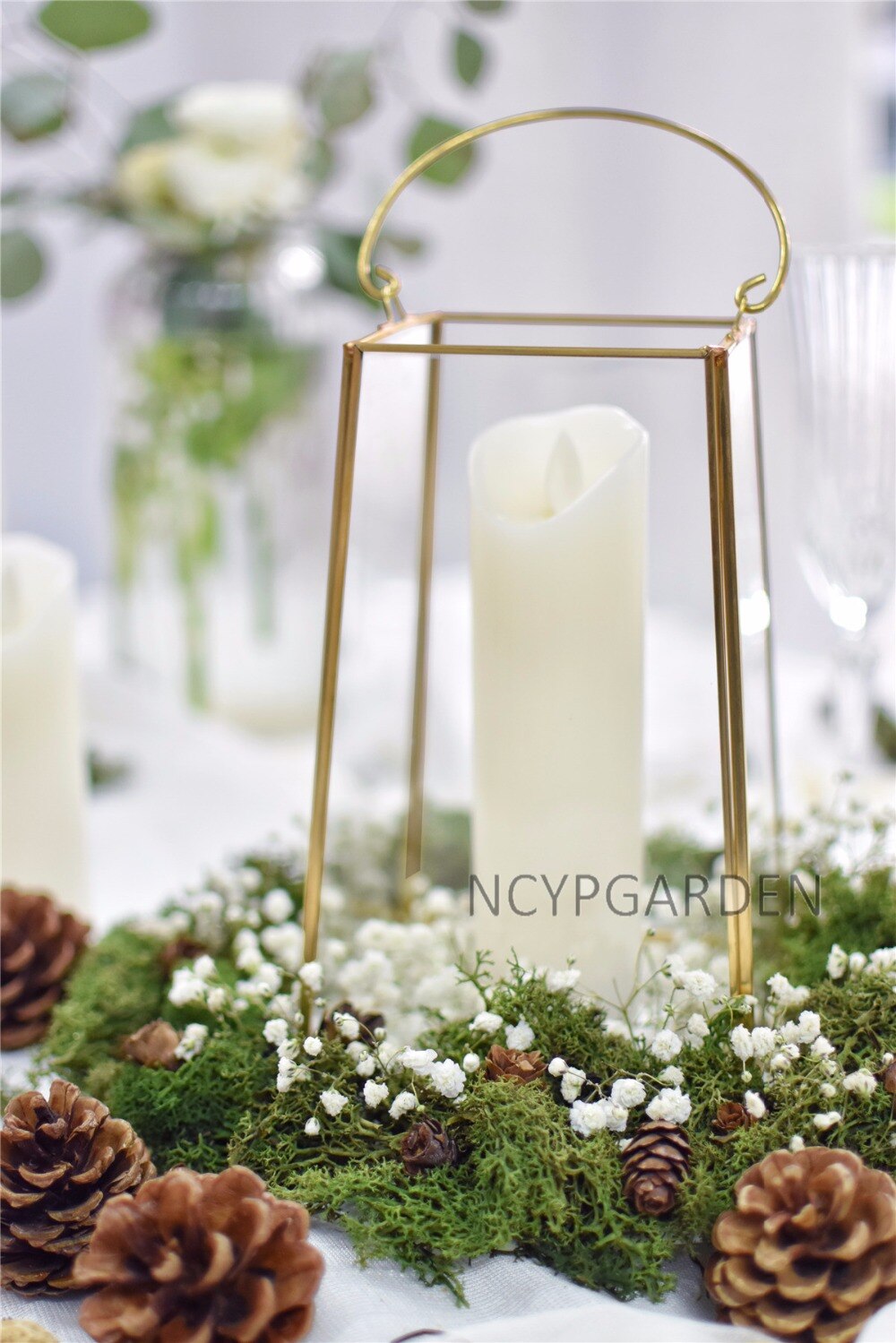 Handmade Copper Gold Echelon Geometric Glass Terrarium Holder Lantern Hanging Wall for Wedding - NCYPgarden