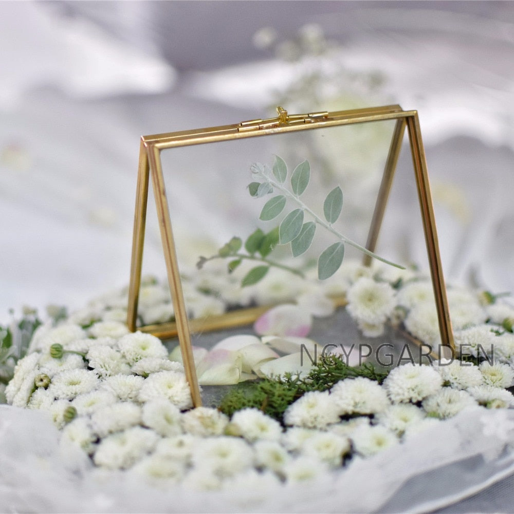 Double Sided Glass Picture Frame, Brass