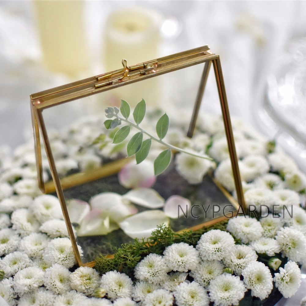 Handmade 2 Sided Standing Copper Brass Glass Rectangular Photo Frame for Wedding - NCYPgarden