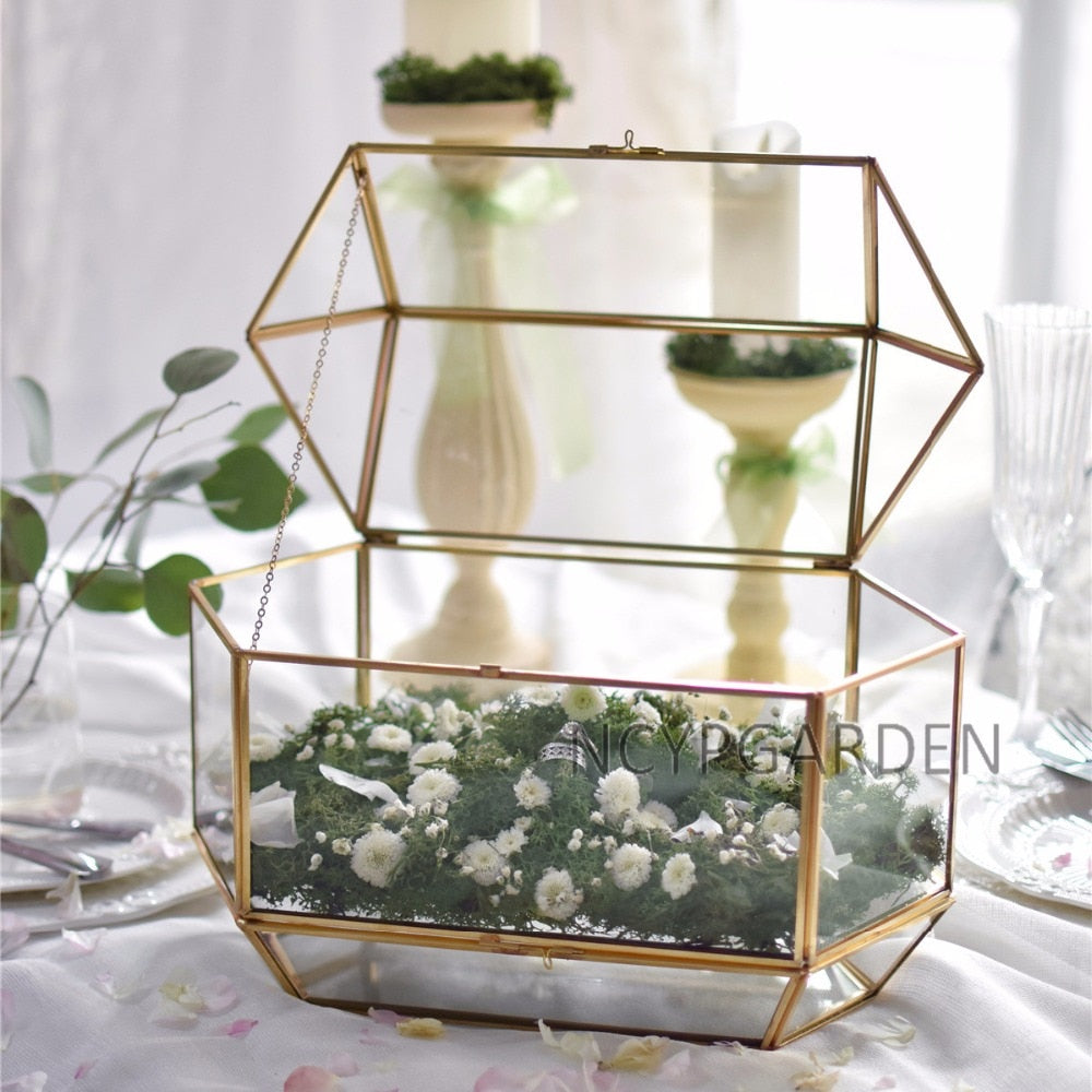 Handmade Large Geometric Glass Wedding Card Box Gift Card Box Keepsake Recipe Reception Envelope - NCYPgarden