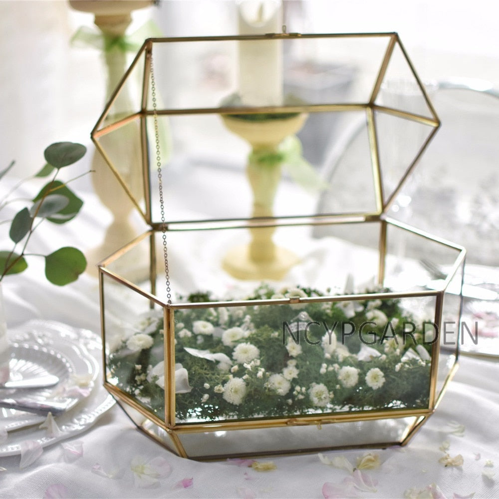 Handmade Large Geometric Glass Wedding Card Box Gift Card Box Keepsake Recipe Reception Envelope - NCYPgarden