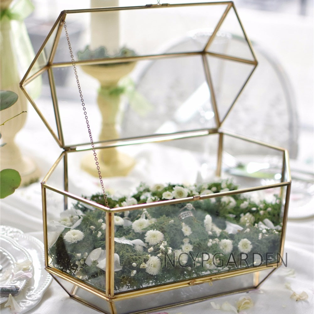 Handmade Large Geometric Glass Wedding Card Box Gift Card Box Keepsake Recipe Reception Envelope - NCYPgarden