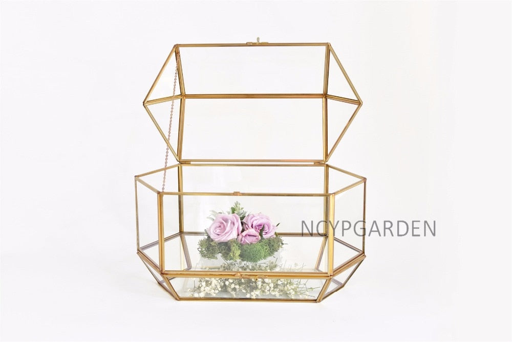 Handmade Large Geometric Glass Wedding Card Box Gift Card Box Keepsake Recipe Reception Envelope - NCYPgarden