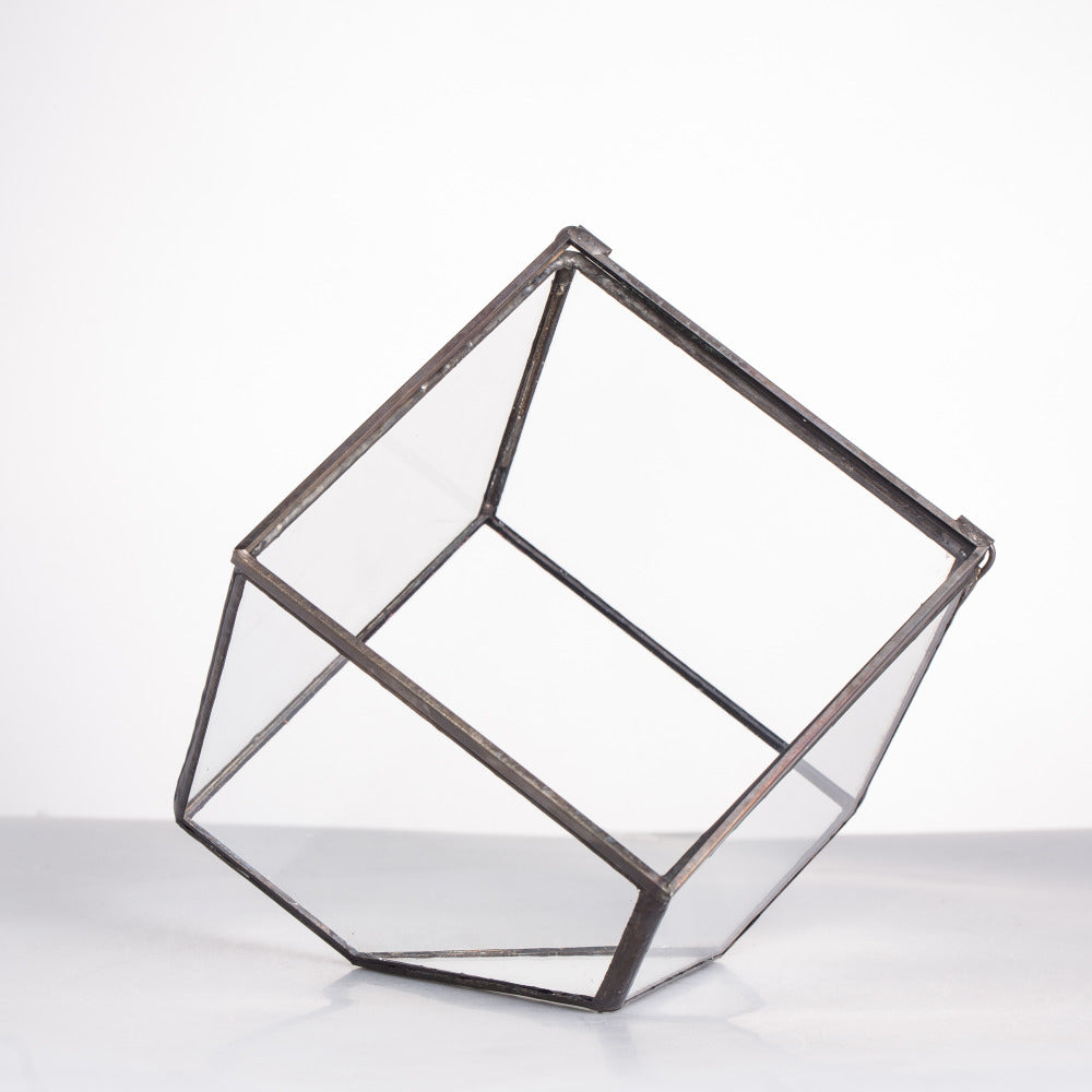 Handmade Gold Black Inclined Cube Style Glass BoxGeometric Terrarium with Door for Home  Wedding - NCYPgarden