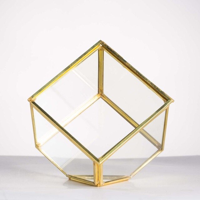 Handmade Gold Black Inclined Cube Style Glass BoxGeometric Terrarium with Door for Home  Wedding - NCYPgarden