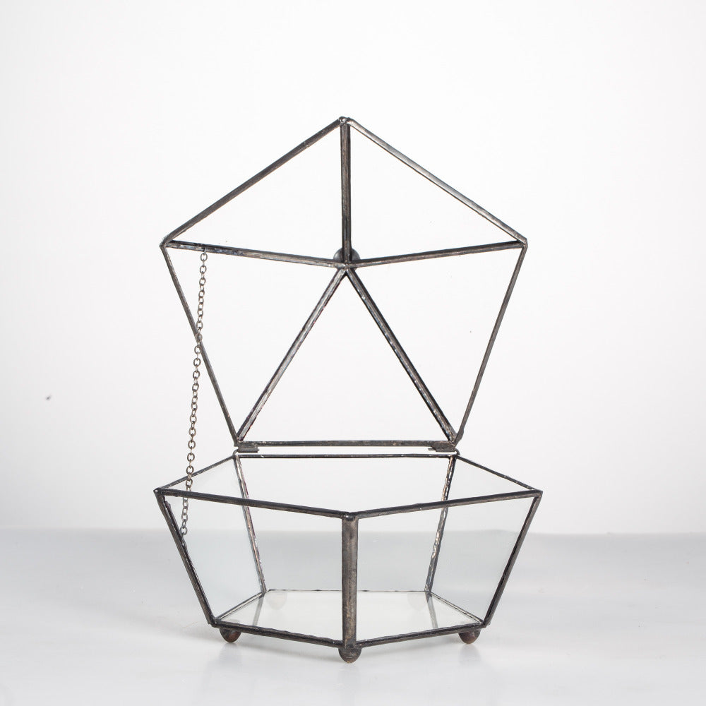 Handmade Tabletop Artistic Glass Jewelry box Geometric Terrarium for Weddiing Home Office Decor - NCYPgarden