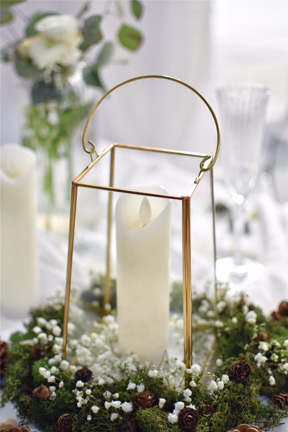 Handmade Copper Gold Echelon Geometric Glass Terrarium Hanging Wall Holder Lantern with Handle - NCYPgarden