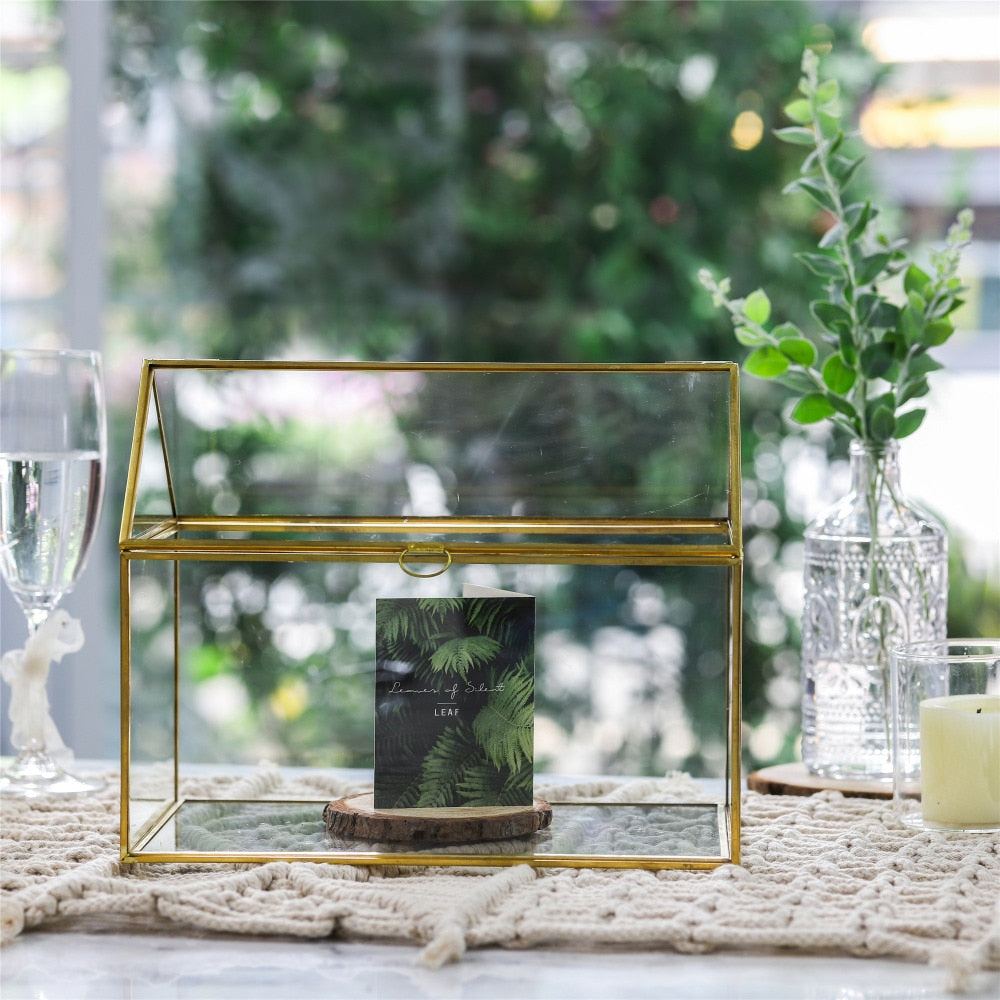 Handmade Gold House Shape Glass Geometric Terrarium  Card Wishwell Reception Box for Wedding Ceromony - NCYPgarden