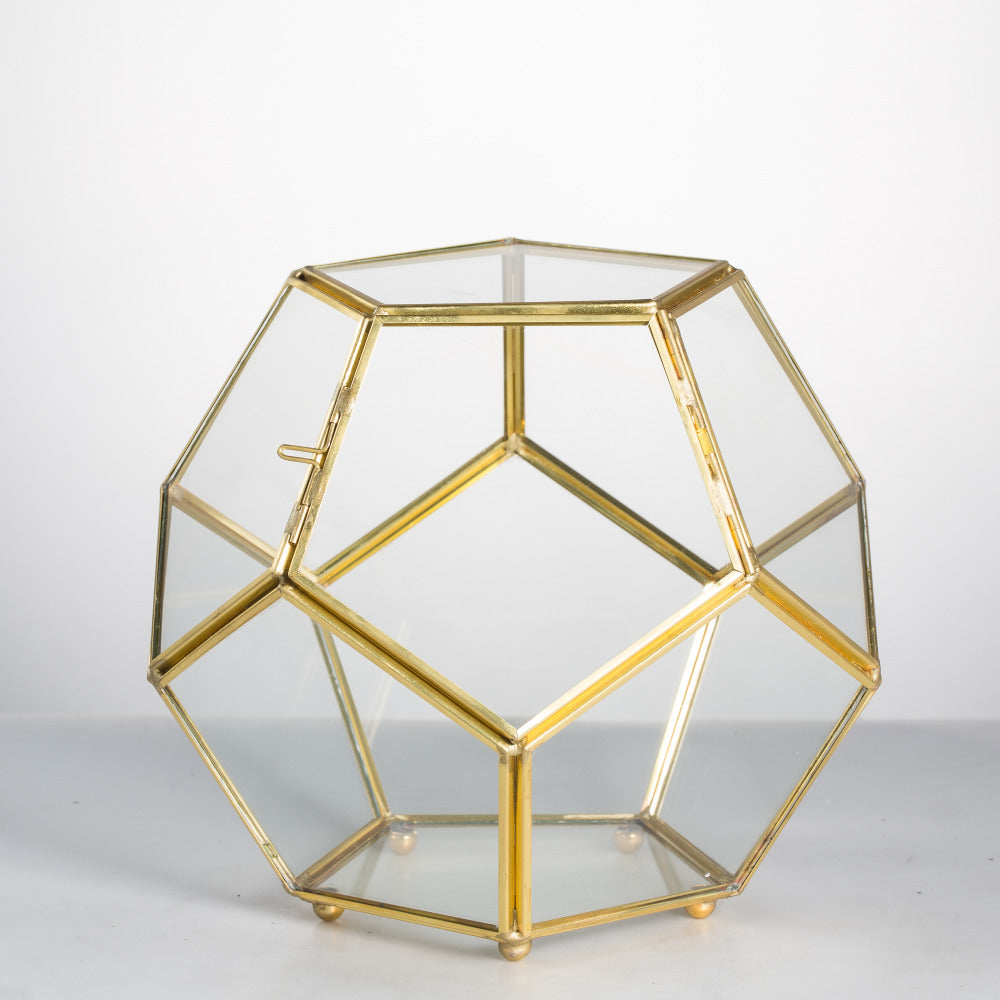 Handmade Gold Ball Shape Glass Geometric Terrarium with Feet Door for Succulent Plants Moss - NCYPgarden